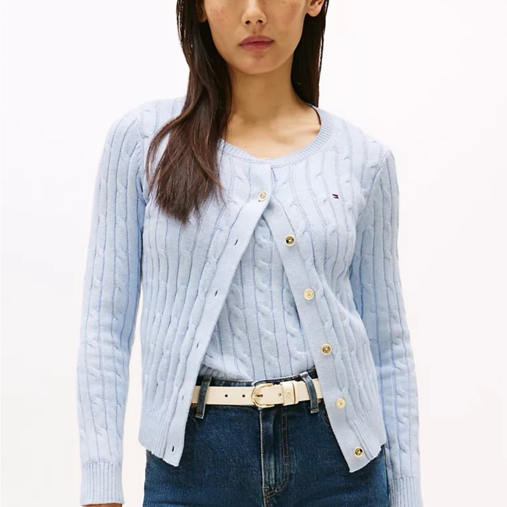 Tommy Hilfiger Light Blue Cable Knit Cardigan